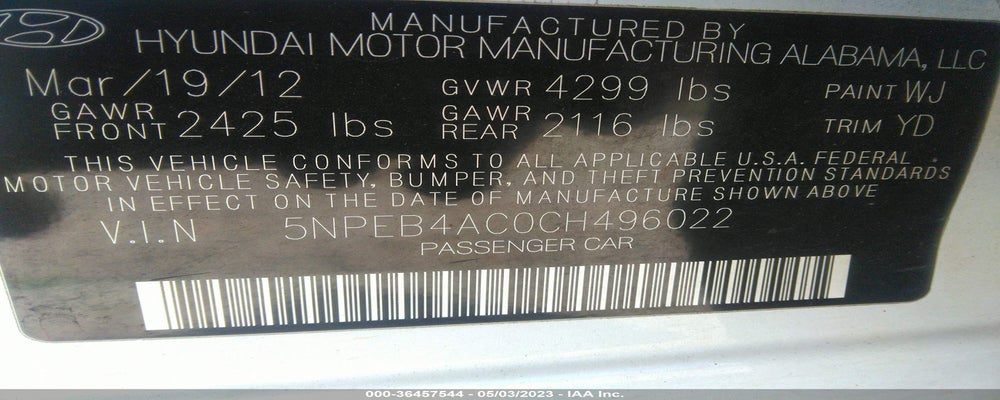5NPEB4AC0CH496022 2012 HYUNDAI SONATA photo no. 9