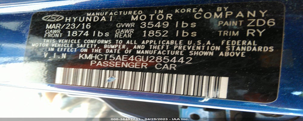 KMHCT5AE4GU285442 2016 HYUNDAI ACCENT photo no. 9