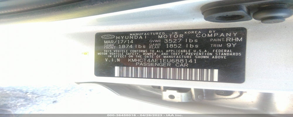 KMHCT4AE1EU688141 2014 HYUNDAI ACCENT photo no. 9