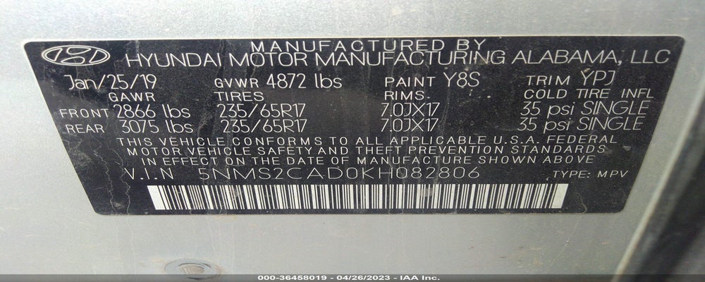 5NMS2CAD0KH082806 2019 HYUNDAI SANTA FE photo no. 9
