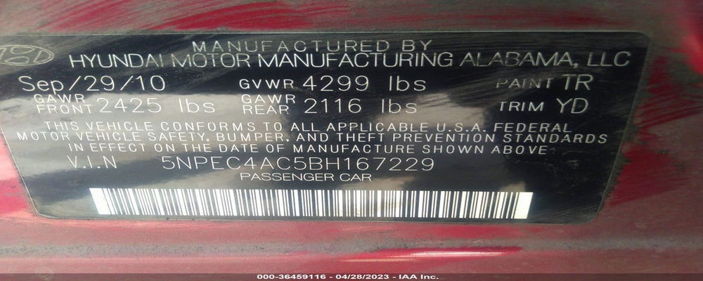 5NPEC4AC5BH167229 2011 HYUNDAI SONATA photo no. 9