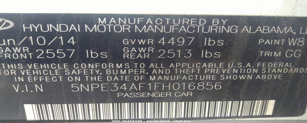 5NPE34AF1FH016856 2015 HYUNDAI SONATA photo no. 9
