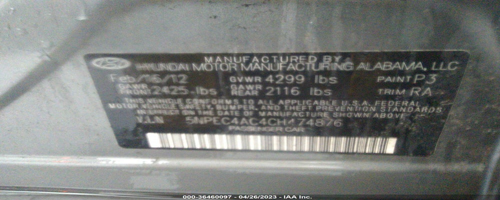 5NPEC4AC4CH474876 2012 HYUNDAI SONATA photo no. 9