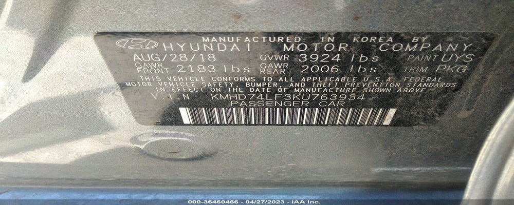 KMHD74LF3KU763934 2019 HYUNDAI ELANTRA photo no. 9