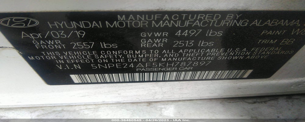 5NPE24AF5KH787897 2019 HYUNDAI SONATA photo no. 9