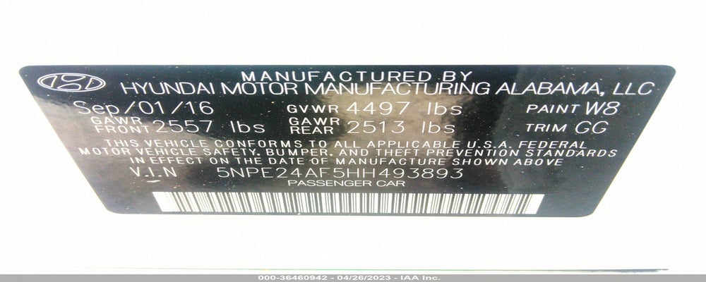 5NPE24AF5HH493893 2017 HYUNDAI SONATA photo no. 9