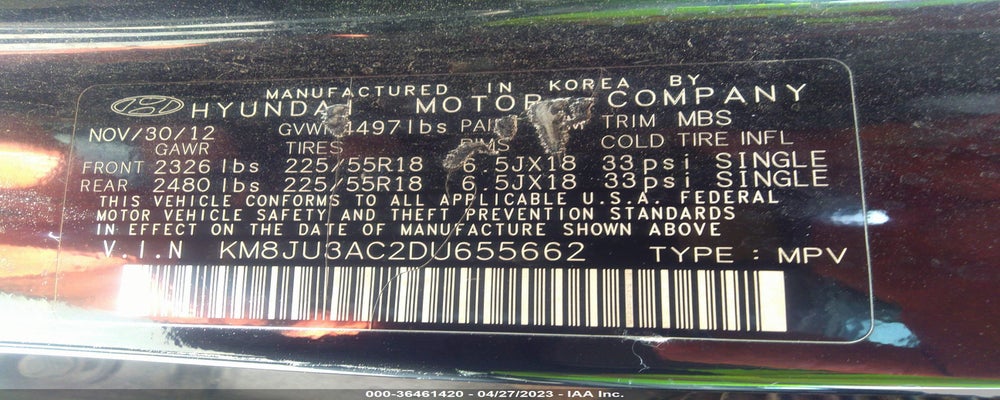 KM8JU3AC2DU655662 2013 HYUNDAI TUCSON photo no. 9