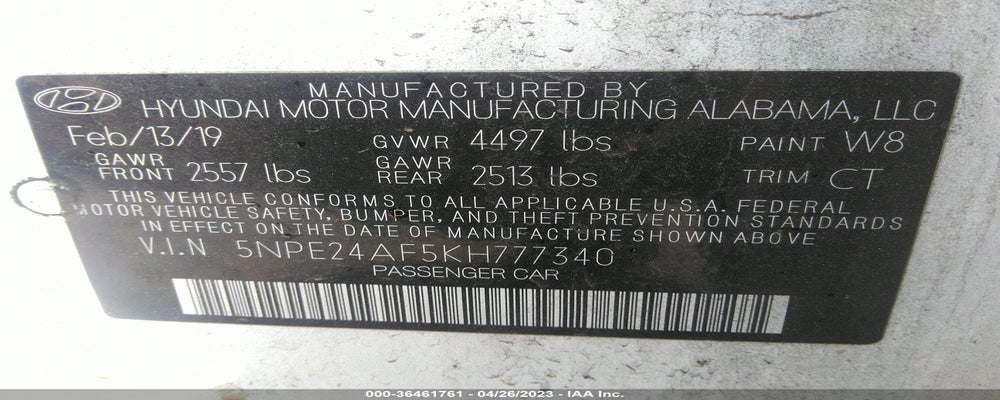 5NPE24AF5KH777340 2019 HYUNDAI SONATA photo no. 9