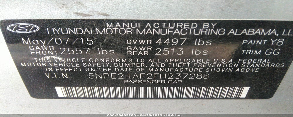 5NPE24AF2FH237286 2015 HYUNDAI SONATA photo no. 9