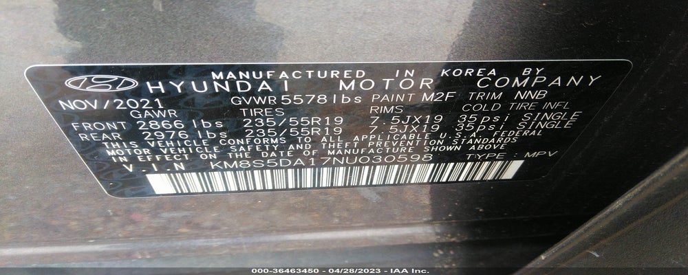 KM8S5DA17NU030598 2022 HYUNDAI SANTA FE HYBRID photo no. 9