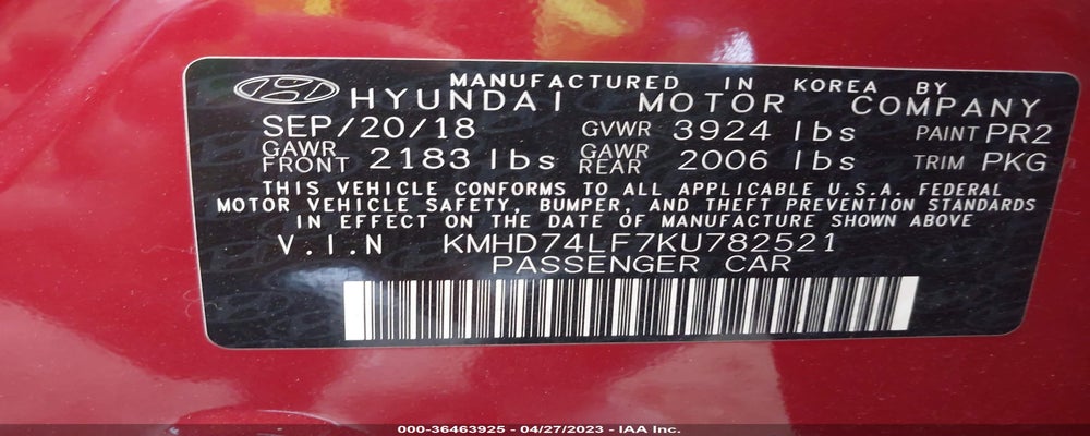 KMHD74LF7KU782521 2019 HYUNDAI ELANTRA photo no. 9