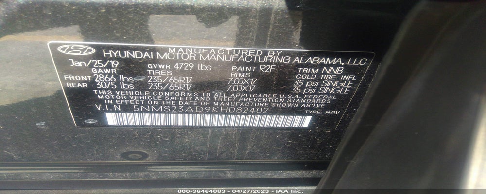 5NMS23AD9KH082402 2019 HYUNDAI SANTA FE photo no. 9