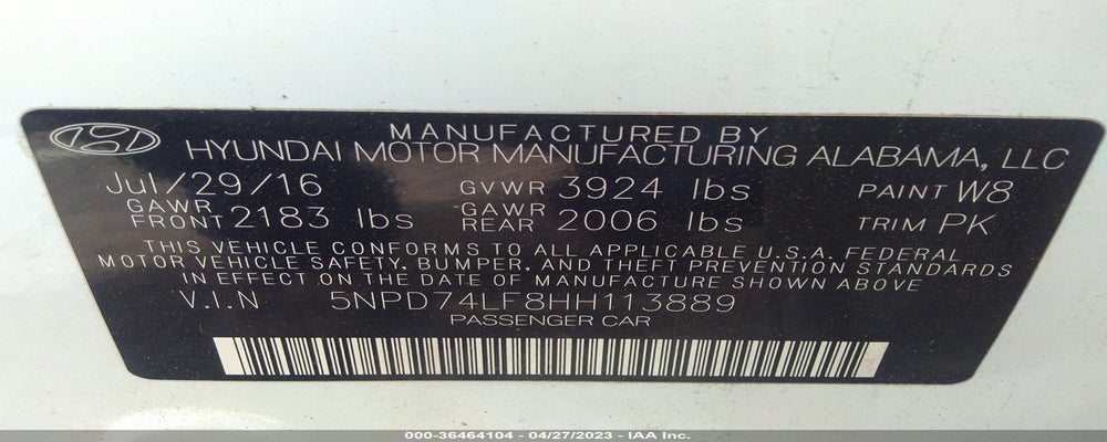 5NPD74LF8HH113889 2017 HYUNDAI ELANTRA photo no. 9