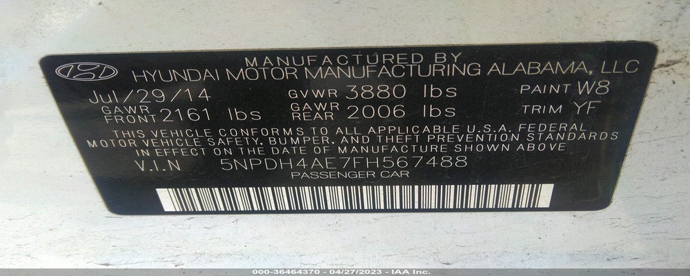 5NPDH4AE7FH567488 2015 HYUNDAI ELANTRA photo no. 9