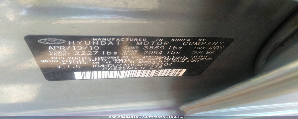 KMHDU4AD6AU073104 2010 HYUNDAI ELANTRA photo no. 9