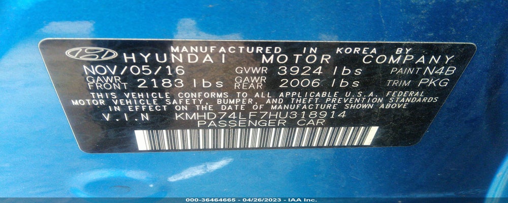 KMHD74LF7HU318914 2017 HYUNDAI ELANTRA photo no. 9