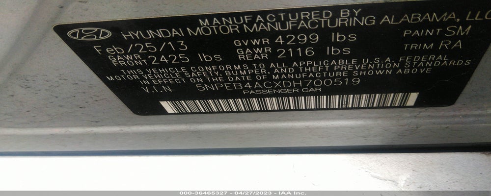 5NPEB4ACXDH700519 2013 HYUNDAI SONATA photo no. 9