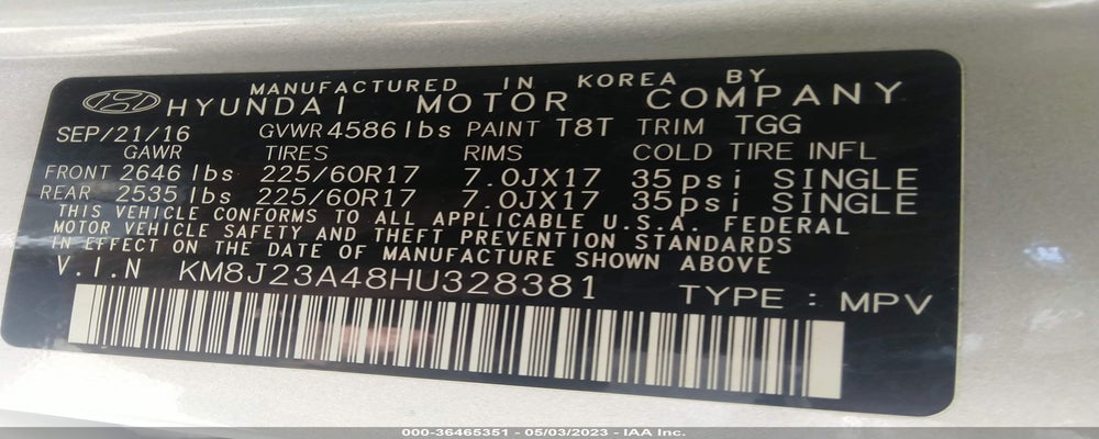 KM8J23A48HU328381 2017 HYUNDAI TUCSON photo no. 9