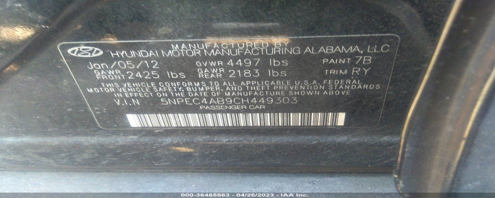 5NPEC4AB9CH449303 2012 HYUNDAI SONATA photo no. 9