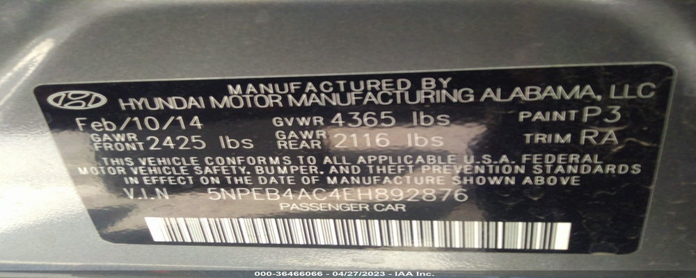 5NPEB4AC4EH892876 2014 HYUNDAI SONATA photo no. 9