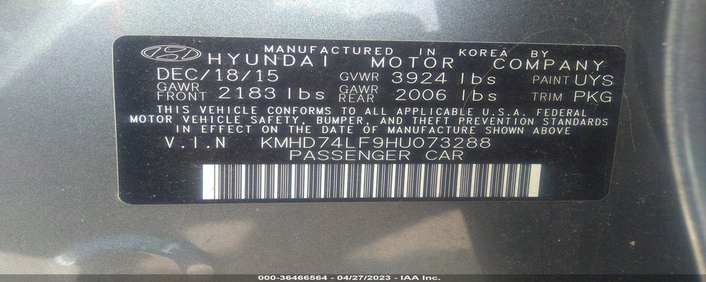 KMHD74LF9HU073288 2017 HYUNDAI ELANTRA photo no. 9