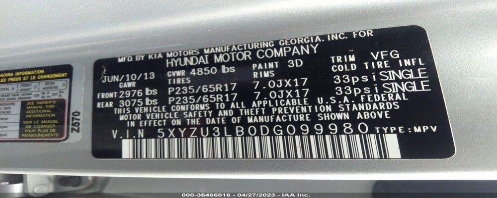5XYZU3LB0DG099980 2013 HYUNDAI SANTA FE photo no. 9