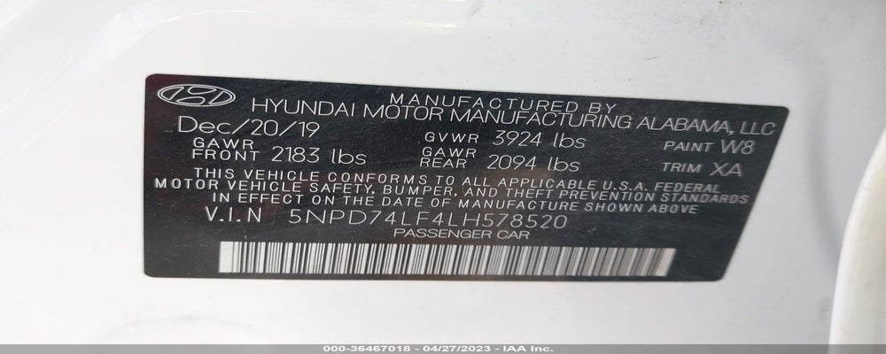 5NPD74LF4LH578520 2020 HYUNDAI ELANTRA photo no. 9