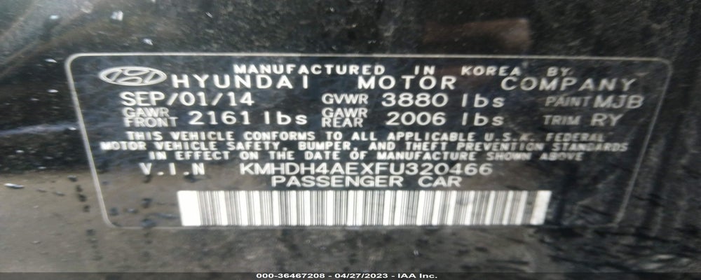 KMHDH4AEXFU320466 2015 HYUNDAI ELANTRA photo no. 9
