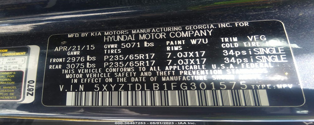 5XYZTDLB1FG301575 2015 HYUNDAI SANTA FE SPORT photo no. 9