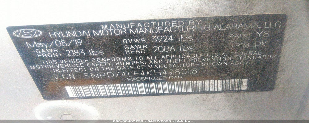 5NPD74LF4KH498018 2019 HYUNDAI ELANTRA photo no. 9