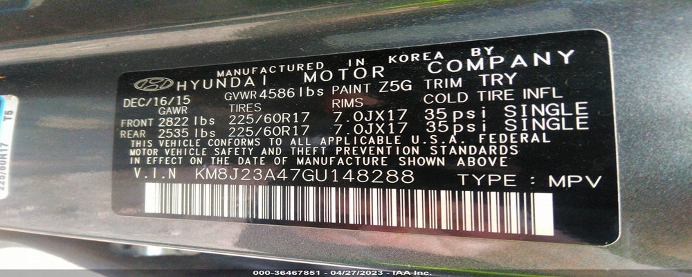 KM8J23A47GU148288 2016 HYUNDAI TUCSON photo no. 9