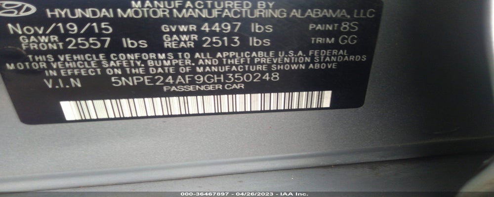 5NPE24AF9GH350248 2016 HYUNDAI SONATA photo no. 9