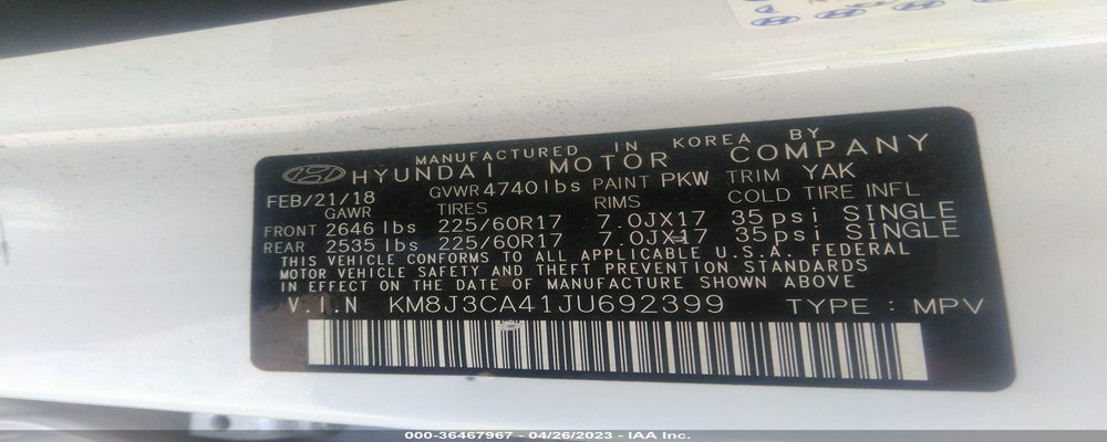 KM8J3CA41JU692399 2018 HYUNDAI TUCSON photo no. 9