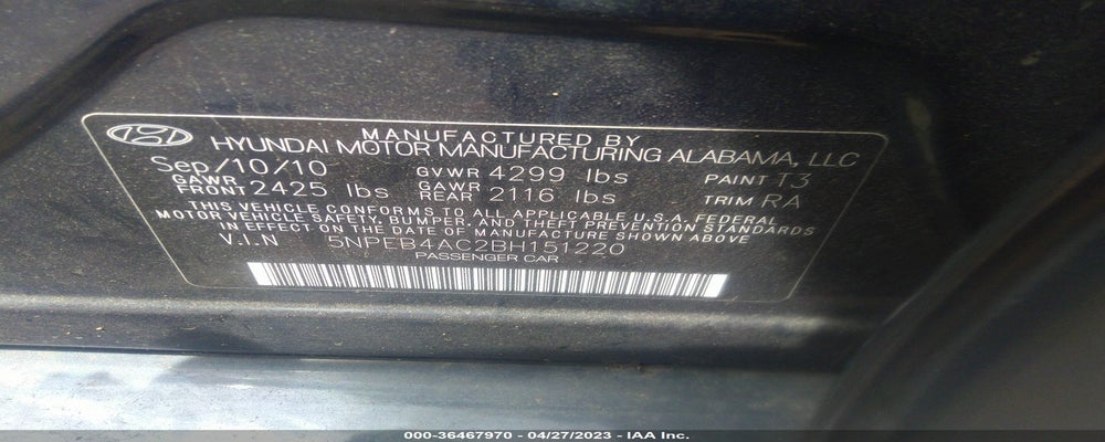 5NPEB4AC2BH151220 2011 HYUNDAI SONATA photo no. 9