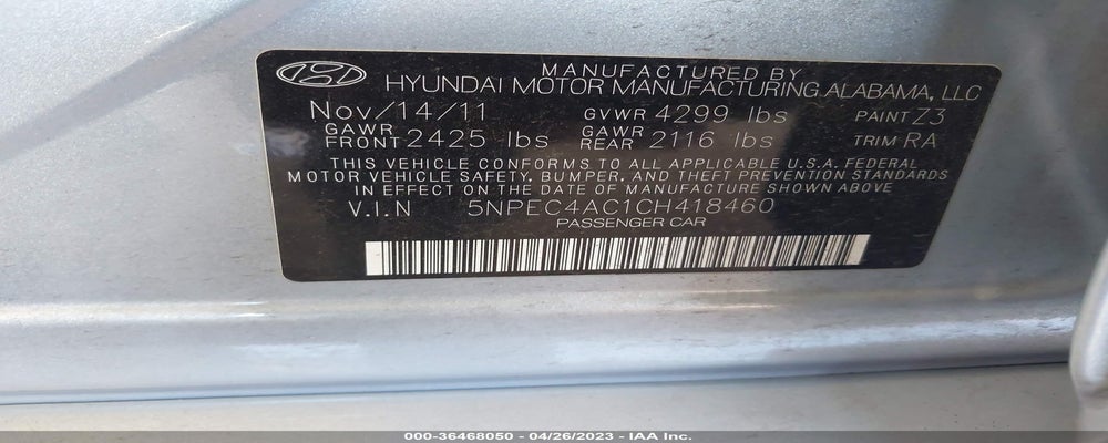 5NPEC4AC1CH418460 2012 HYUNDAI SONATA photo no. 9