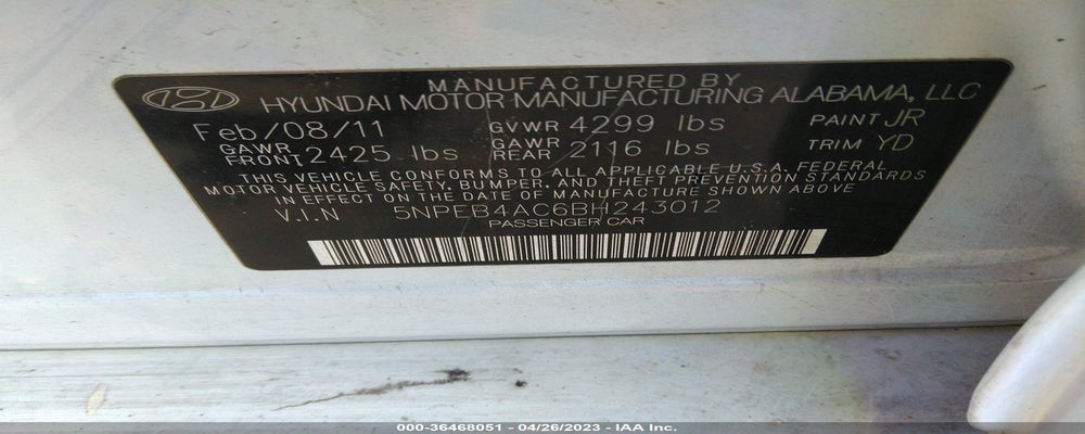 5NPEB4AC6BH243012 2011 HYUNDAI SONATA photo no. 9