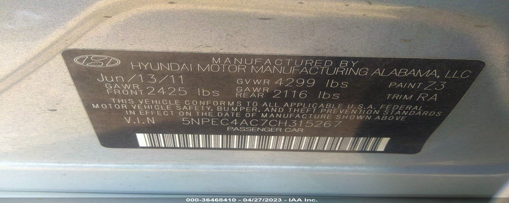 5NPEC4AC7CH315267 2012 HYUNDAI SONATA photo no. 9