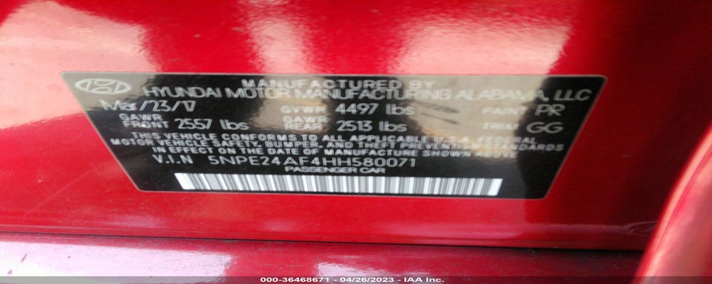 5NPE24AF4HH580071 2017 HYUNDAI SONATA photo no. 9