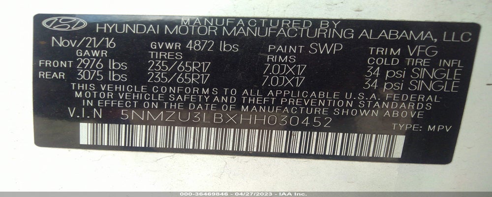 5NMZU3LBXHH030452 2017 HYUNDAI SANTA FE SPORT photo no. 9