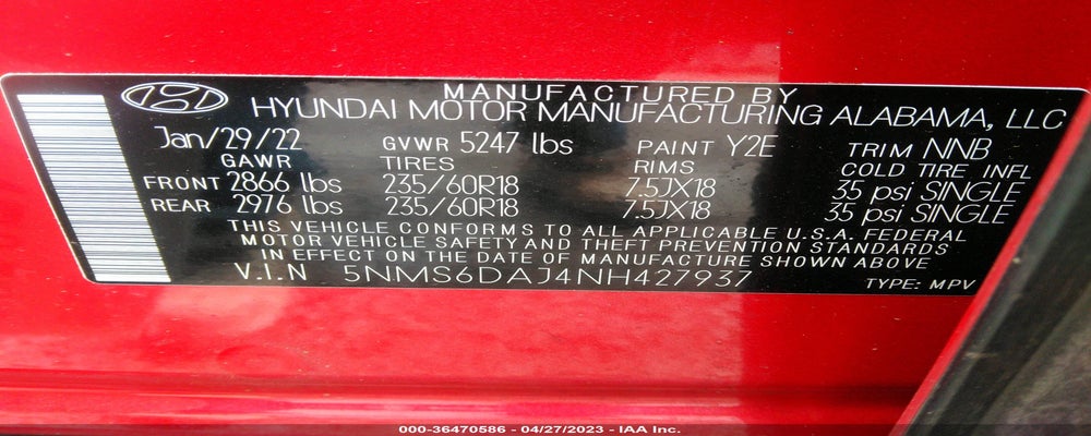 5NMS6DAJ4NH427937 2022 HYUNDAI SANTA FE photo no. 9