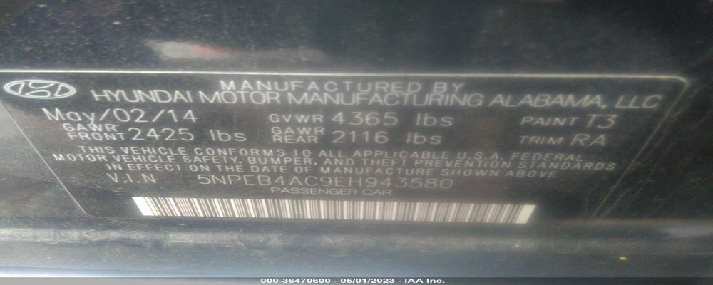 5NPEB4AC9EH943580 2014 HYUNDAI SONATA photo no. 9