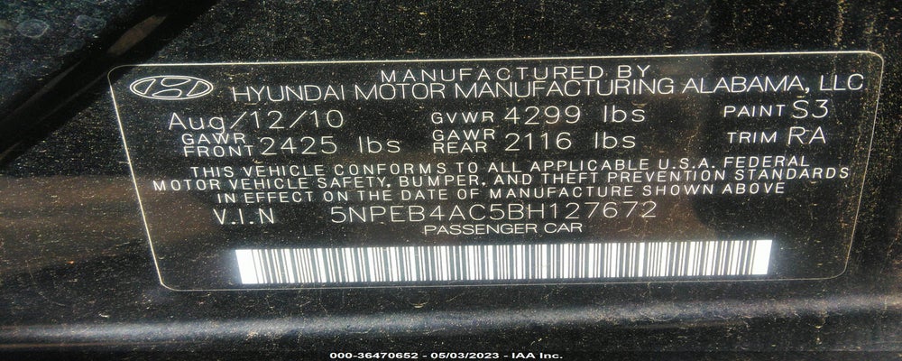 5NPEB4AC5BH127672 2011 HYUNDAI SONATA photo no. 9