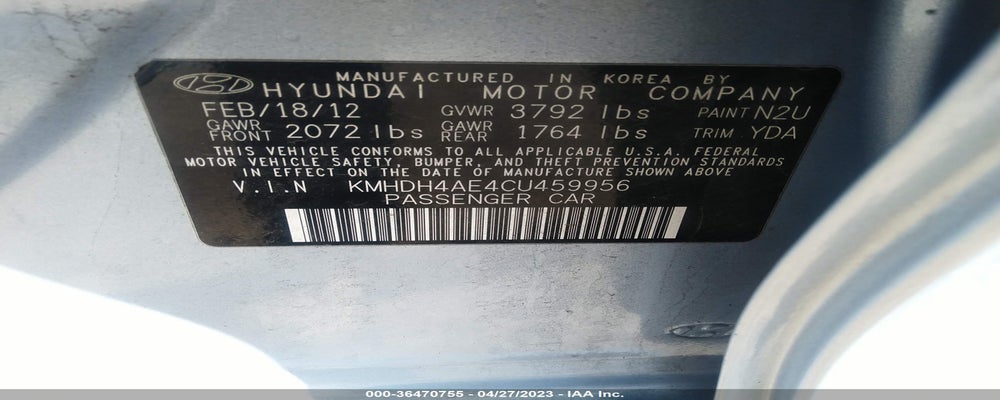 KMHDH4AE4CU459956 2012 HYUNDAI ELANTRA photo no. 9