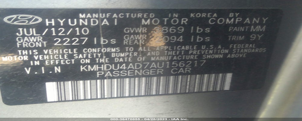 KMHDU4AD7AU156217 2010 HYUNDAI ELANTRA photo no. 9