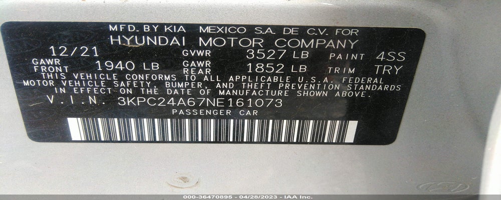 3KPC24A67NE161073 2022 HYUNDAI ACCENT photo no. 9