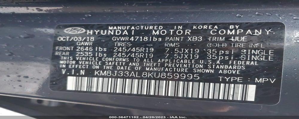 KM8J33AL8KU859995 2019 HYUNDAI TUCSON photo no. 9
