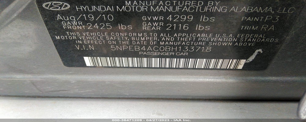 5NPEB4AC0BH133718 2011 HYUNDAI SONATA photo no. 9