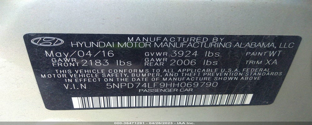 5NPD74LF9HH069790 2017 HYUNDAI ELANTRA photo no. 9