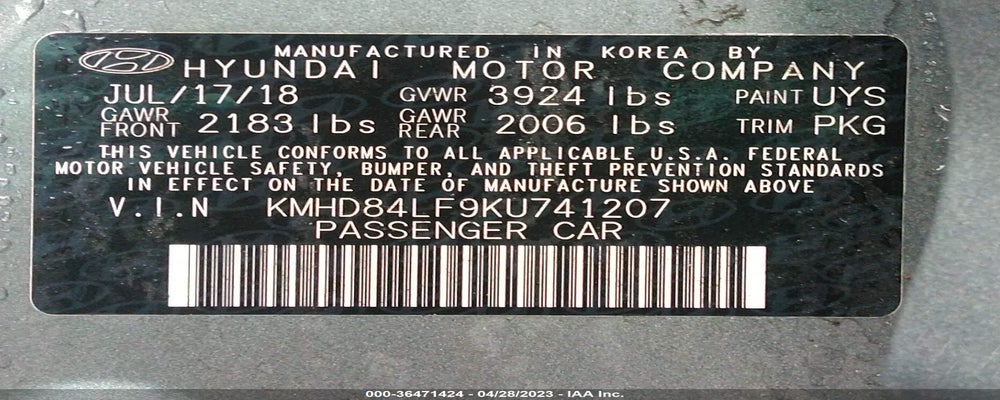 KMHD84LF9KU741207 2019 HYUNDAI ELANTRA photo no. 9