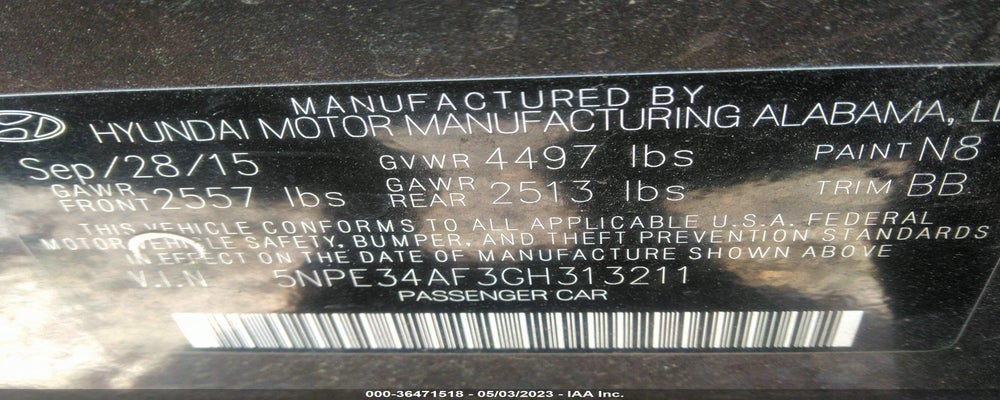 5NPE34AF3GH313211 2016 HYUNDAI SONATA photo no. 9